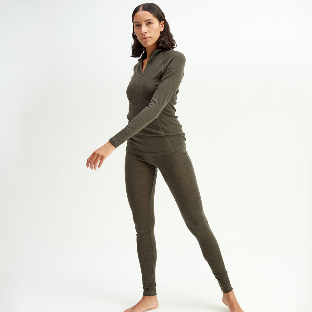 Sport wool longs wmn, Olive Melange, hi-res